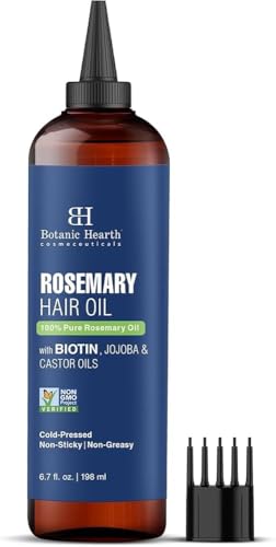 Botanic Hearth Rosemary Oil for Hair Growth - 6.7 Fl oz | Enriched with Biotin, Castor & Jojoba | Hair Relaxers & Dry Scalp Treatment | Color Safe | Suitable For All Hair Types