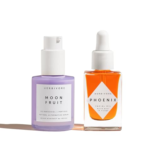 HERBIVORE Wrinkle-Fighting Regimen – MOON FRUIT 1% Bakuchiol & Peptides Serum + PHOENIX Rosehip Anti-Aging Face Oil - for Smoother, Youthful Skin, Plant-based, Vegan, Cruelty-free