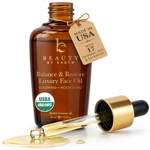 USDA Organic Face Oil - USA Made with Natural Ingredients, Anti Aging Formula for Acne-Prone & Oily Skin, Facial Oil with Vitamin E, Rosehip, Argan & Jojoba Oils for Sensitive Skin, Eczema & Rosacea