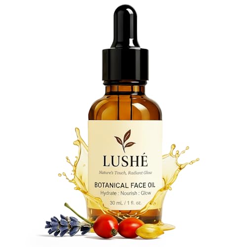 LUSHÉ Botanical Face Oil with Argan, Jojoba, Rosehip & Vitamin E | K Beauty Skincare Facial Oil for Women | Lightweight Hydrating Glow, Moisturizing & Nourishing for All Skin Types – 30ml