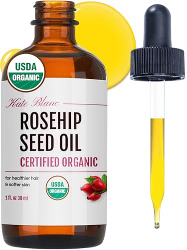 Kate Blanc Cosmetics Rosehip Seed Oil for Face, 100% Pure, Organic (1oz) | Cold Pressed Unrefined Rose Hip Facial Oil for Skin, Hair & Gua Sha Massage