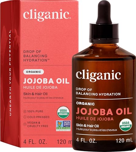 Cliganic Organic Jojoba Oil, 100% Pure Cold Pressed for Face & Hair, 4oz | Natural Moisturizing Carrier for Skin & Nails, Softening, Hexane & Fragrance Free, Non-GMO Unrefined, Fast Absorbing