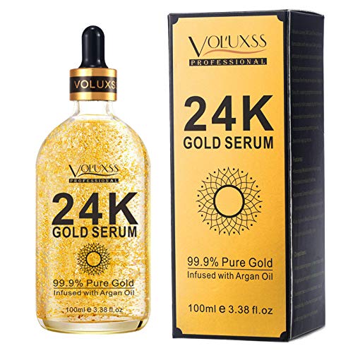 Voluxss 24K Gold Serum for Face,Skin Brightening Anti Aging Face Serum Moisturizer with Vitamin C,Hyaluronic Acid & Argan Oil for Dark Spots & Fine Lines,Korean Skin Care Glow Collagen Booster