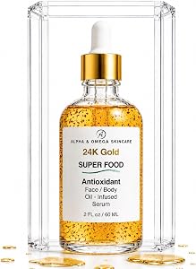 Alpha and Omega Skincare Superfood Facial Oil - 24K Gold Infused Antioxidant Serum, Deep H