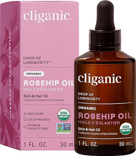 Cliganic Organic Rosehip Seed Oil for Face, 100% Pure | Natural Cold P — Our hands-on testing setup for using beauty elixirs